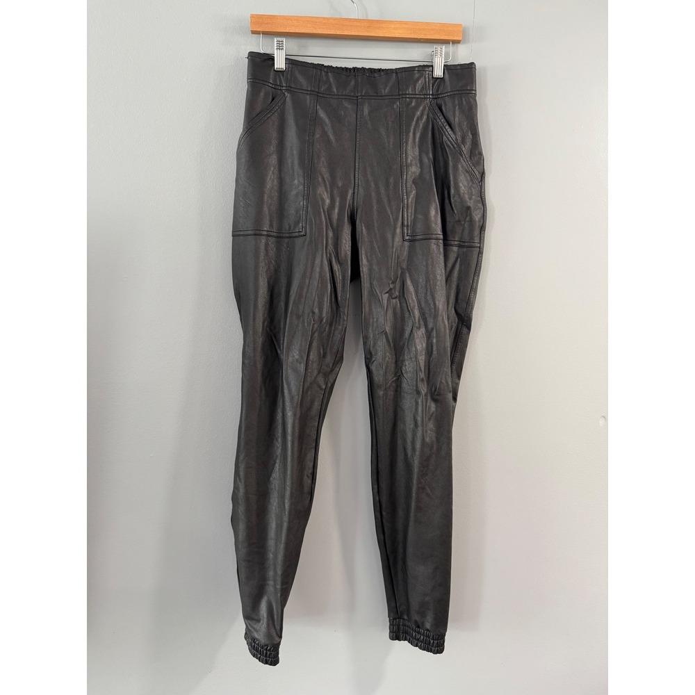 Spanx Faux Leather Jogger Pants Women's‎ L/G Black High Rise Elastic Waist